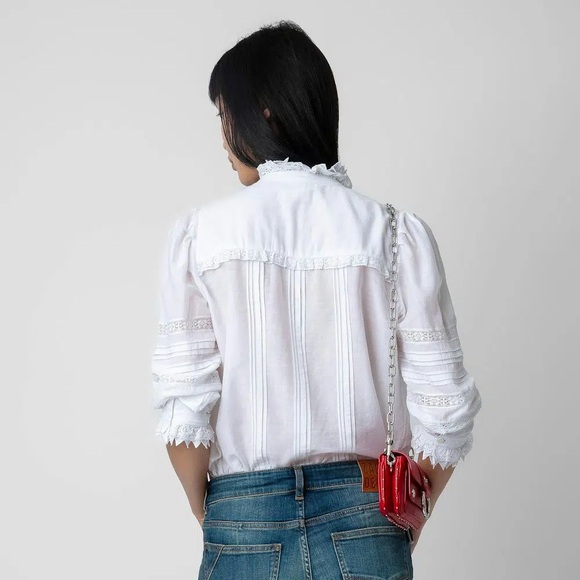 Zadig & Voltaire Trevy Tomboy off-white Lace Trim Blouse - Picture 4 of 10